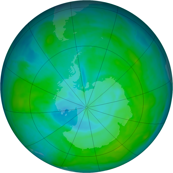 Antarctic ozone map for 30 December 2014